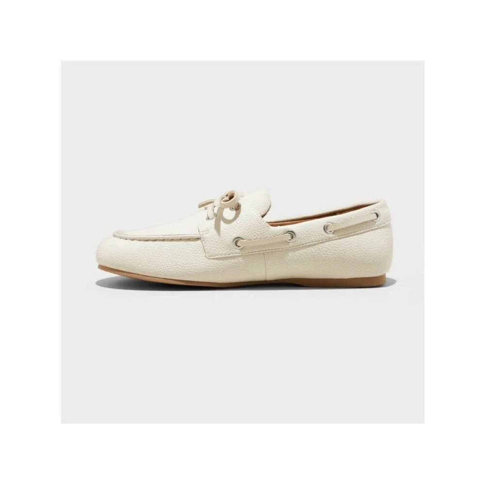 NWT Off-White Midge Boat Shoe Comfy Memory Foam Cream Ivory Flats Women's 7.5 - Picture 2 of 13